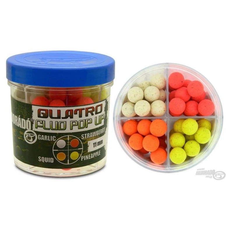 Haldorádó Quatro Fluo Pop Up Boilies 11 mm  / 4 íz egy dobozban