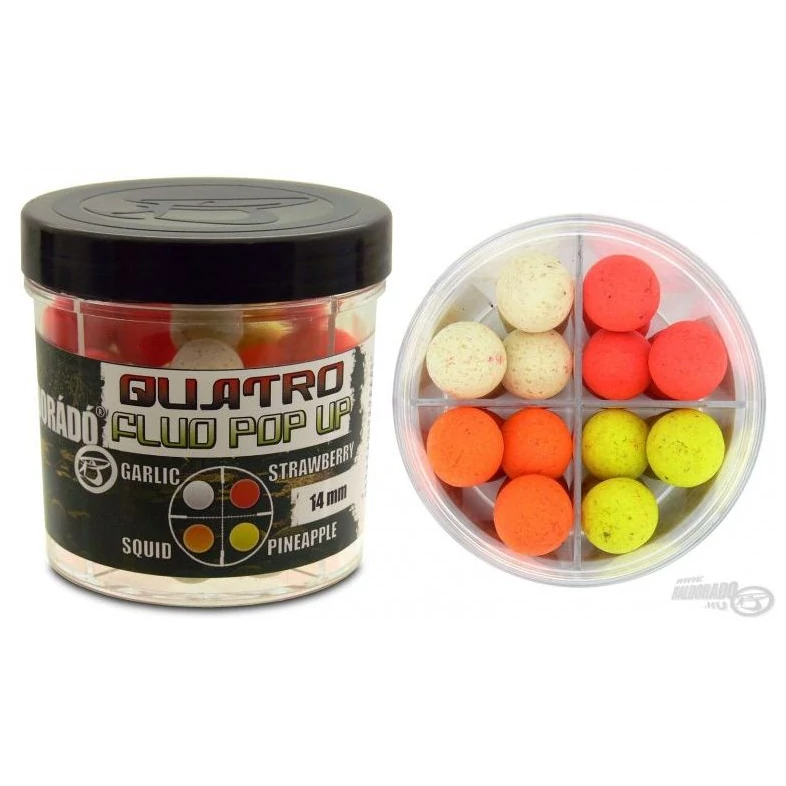 Haldorádó Quatro Fluo Pop Up Boilies 14 mm / 4 íz egy dobozban