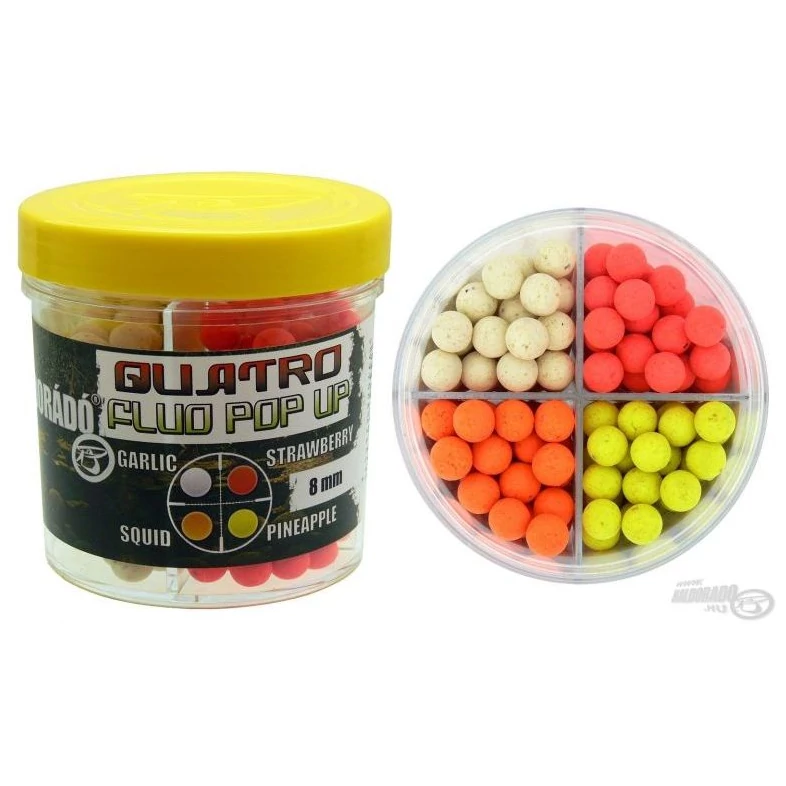 Haldorádó Quatro Fluo Pop Up Boilies 8 mm / 4 íz egy dobozban